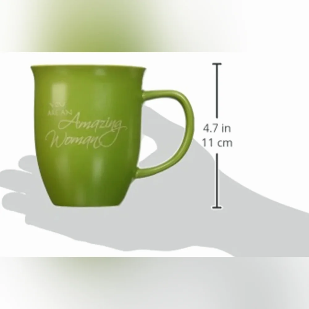 Abbey Gift Amazing Woman Ceramic Mug & Coaster/Lid Set Olive Green NEW NWT - Picture 3 of 10